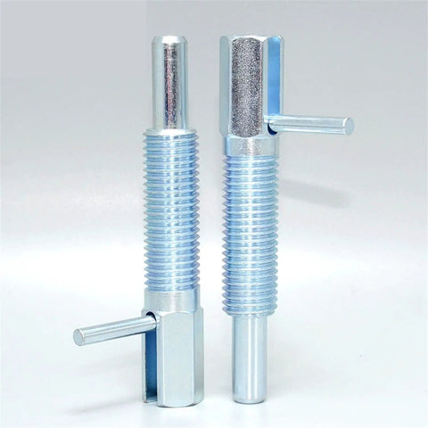 Built Like A Tank Stainless Steel Indexing Plungers With Screw Lever And Coarse Thread Mechanism For Durable Precision Locating Pin Hardware For Machine Assembly.