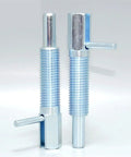 Top Shelf Stainless Steel Indexing Plunger With Screw Lever And Coarse M16 Thread, showcasing two plunger sizes and lever designs.