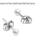 Imitation Pearl Stud Earrings Set For Women, 12 Pairs Of 4mm Round Ball Pearls, Hypoallergenic Surgical Stainless Steel, Lead And Nickel Free, Everyday Sparkle Go To Jewelry For Work Casual Gifting.