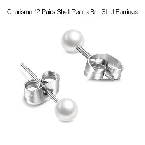 Imitation Pearl Stud Earrings Set For Women, 12 Pairs Of 4mm Round Ball Pearls, Hypoallergenic Surgical Stainless Steel, Lead And Nickel Free, Everyday Sparkle Go To Jewelry For Work Casual Gifting.