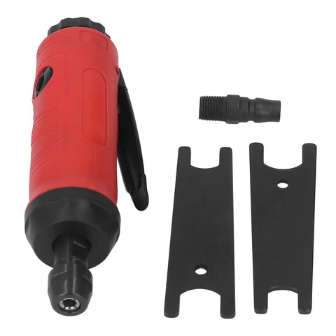 Smooth Operator 18000Rpm Air Die Grinder Pneumatic Grinding Machine With Muffler And Rock Solid Zinc Alloy Body Featuring Ergonomic Red Grip on surface with accessories.