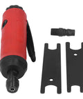 Heavy Duty Pneumatic Die Grinder With Built In Muffler For Dead Quiet 18k Rpm Action Zinc Alloy body with red comfort grip and accessories.