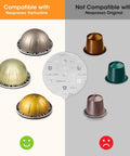 Image showing compatible 120 Pack Aluminum Foil Seal Lids For Reusable Nespresso Pods Vertuo Compatible, not for Nespresso Original pods.
