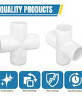Two white 20 Pack Cross PVC Fittings 4 Way Elbow Connectors for DIY garden shelving and tent greenhouse pipe builds, highlighted features.