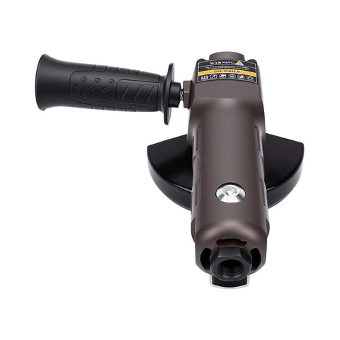 Heavy Hitting Pneumatic Air Angle Grinder Pumping 10000 RPM Kick For Rapid Material Removal Along With Lightweight Composite Shell and Smooth Contoured Handles.