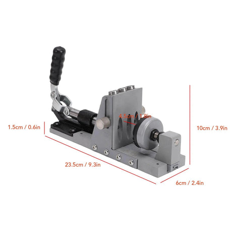Pocket Hole Jig Kit For Woodworking Projects One Sided Fifteen Degree Locator With Hardened Steel Bushing And Three Eighths Inch Drill Bit For Cabinet Assembly Garage Grade Furniture Repair DIY Shelves showing side view with measurements.