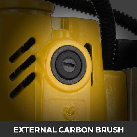 Close-up of external carbon brush on Ditch heavy lifting with this beastly 11 Piece Electric Magnetic Drill Press.
