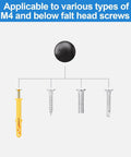 Diagram showing 100 Dome Screw Covers Black, M4 Mirror and Glass Fastener Caps, with various compatible screw types.