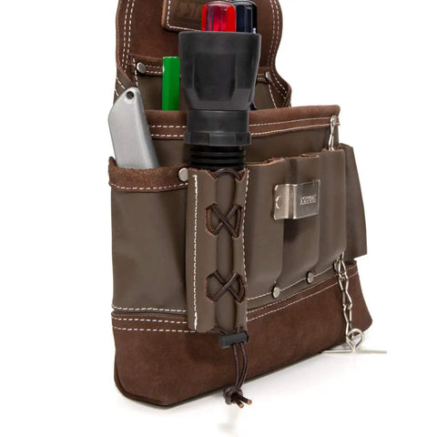 8 Pocket Leather Electrician Tool Pouch Built Tough For Work Belts With Flashlight Loop Tape Chain Pliers Pockets