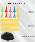 Dog Agility Training Set With 10 Cones And 5 Poles For Backyard Obstacle Course, showing multicolor cones and yellow poles