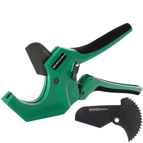 Ratchet PVC Pipe Cutter For 2 Inch 64mm Pipe With Extra Blade, Heavy Duty One-Handed Tubing Cutter, Dark Green Edition, SK5 Blade