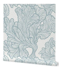 Premium Neutral Tropical Textured Vinyl Wallpaper Hella Durable Commercial Grade Wallcovering Custom Printed Paste Finish Smooth Leather Texture For Home Refresh in blue with leafy patterns.