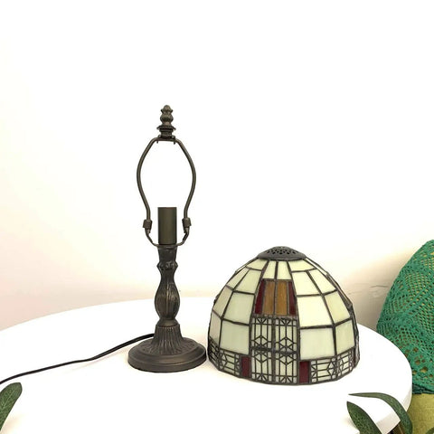Color Block Tiffany Style Stained Glass Table Lamp, 8-Inch Lampshade, 13-Inch Tall, E12 Bulb Not Included, Handmade Glass Shade