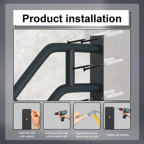 Product installation guide for Solid As A Rock Matte Black Outdoor Handrail For One To Three Step Stairs Heavy Wall Mounted Grab Bar.