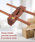 Badass Double Handle Hand Plane Built From Solid Rosewood And Fitted With A Razor Sharp Steel Blade, top view highlighting sharp blade and double handles.