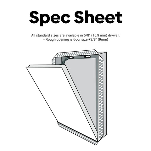Spec sheet illustration for 24 By 24 Inch Flush Drywall Access Panel With Sleek Aluminum Face, Quick Mud In Flange.