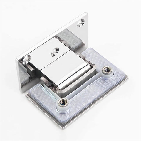Heavy Duty Stainless Steel Frameless Glass Shower Door Hinge Two Way Pivoting Silent Closure close-up view showing pivot mechanism and base.