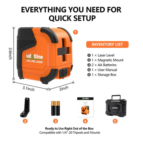 Pocket Cross Line Green Laser Level With Pendulum Lock, Self Leveling And Durable Enough To Withstand A 4-Foot Drop, inventory items included