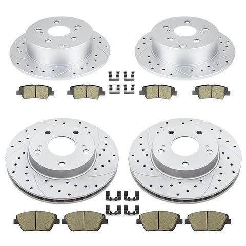 Front And Rear Drilled And Slotted Brake Rotors And Ceramic Brake Pads Kit For Hyundai Sonata And Kia Optima 2011 2015