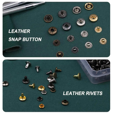 Leather Rivets and Snap Fastener Kit With Tools for DIY Projects Shoes Repair 320 Rivets in Two Sizes 60 Snap Buttons on fabric