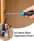 Installing 6x14mm Short Expansion Screws For Cabinet Hinge Repair And Stripped Thread Restoration Kit 30pc in wood cabinet