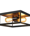 Two Light Flush Mount Ceiling Light Fixture In Industrial Black Metal Finish For Kitchen Bedroom Foyer Hallway Stairway Entryway Close To Ceiling Farmhouse Vintage Style With E26 Base, showing square design
