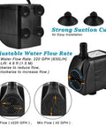 Go-To 15W Submersible Fountain Pump With LED Light Ultra Quiet 800 L/H Flow Adjustable Water Pump for gardens and ponds.