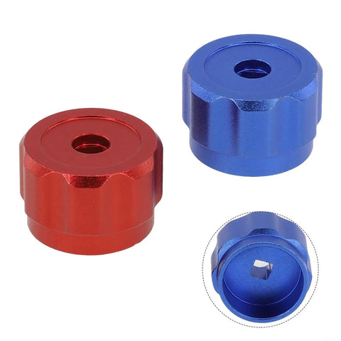 2 Pack Round Wheel Handle Made Of Aluminum Alloy For Refrigeration Gauges And HVAC Control Valves Easy Grip Knobs With 6.6mm Square Mount Port Durable Anti Rust Replacement For Air Conditioners, red and blue