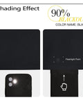 Steam Engine Train Blackout Curtains 90% blackout shading effect with flashlight demonstration in black, showing material thickness.