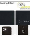 Barn Wood Door Style Blackout Curtains showcasing 90% blackout shading effect with flashlight demonstration, color black.