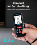 Hand holding Digital Laser Tape Measure With 229 Ft Range And A Slick Upgraded Electronic Angle Sensor Dope Distance Accuracy.