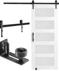 Glass Sliding Barn Door With Solid Wood Frame 30 By 84 In Includes 5.5Ft Sliding Door Hardware Kit With Handle And Floor Guide