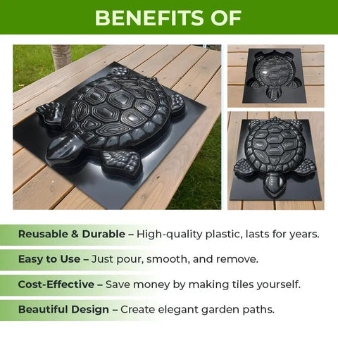 Turtle Stepping Stone Mold For Garden Concrete Pavers Reusable DIY Tortoise Mold For Cement on wooden table