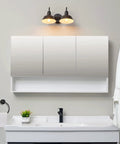 Dope Dark Academia Matte Black 3-Piece Bathroom Set With 15.5 Inch 2-Light Vanity Light fully installed over a modern sink