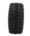 Close-up of a rugged black tire with deep treads, suitable for electric bikes and scooters.