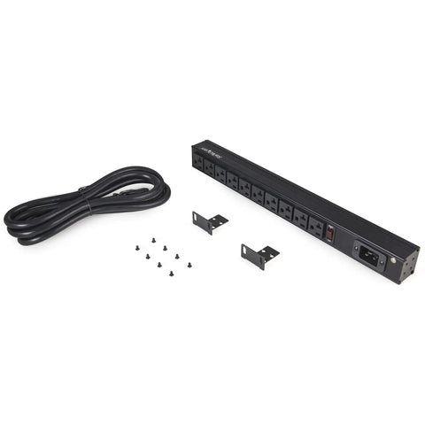 10 Outlet Rack Mount Power Strip For 19 Inch Racks, Horizontal PDU With 125V 16A, 8ft Cord, NEMA 5-15/20R Outlets, accessories