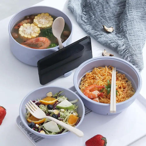 Ramen Noodle Bowl Set With Microwave Cooker, Chopsticks, Spoon, And Phone Holder, Durable Straw Fiber Bowls For College Dorm Life