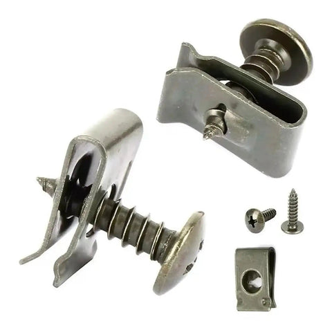 Heavy Duty Metal Screw Clip Set U Shaped Fastener Bumper Guard Buckle With Self Tapping Screws And Iron Sheet Bolts For Mudguard Protection Durable Auto Parts Kit Easy Install Job 10 Pieces on a white background.