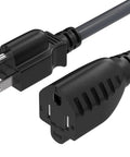 Two Foot Extension Power Cord NEMA 5 15P To NEMA 5 15R Three Prong 16 AWG Heavy Duty Black AC Cable