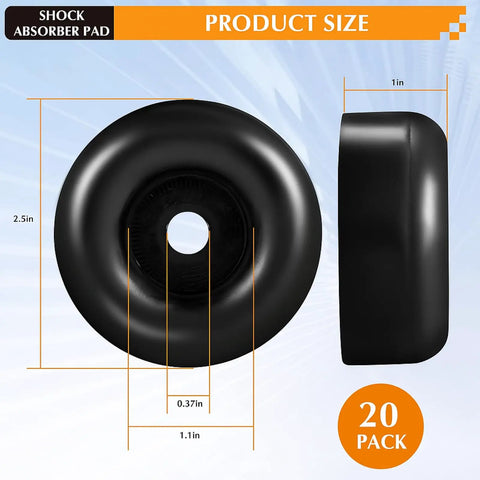 20 Pack 2.5 Inch Trailer Ramp Door Bumpers, Heavy Duty Rubber Bump Stops, Round Outer Ring, Black, Size Dimensions