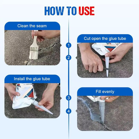 Steps to use Heavy Duty Concrete Crack Repair Adhesive For Pros Quick Crack Filler High Elasticity Waterproof Sealer on concrete