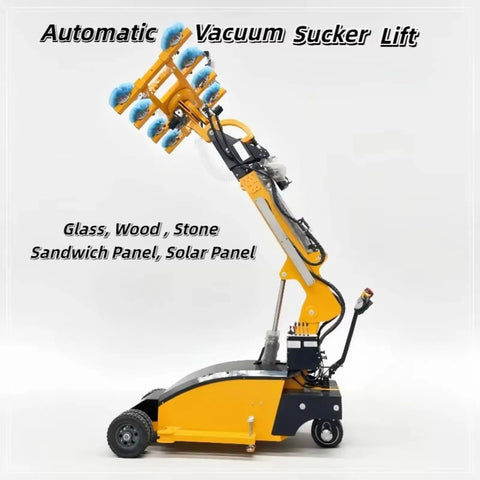 Heavy Duty Electric Vacuum Lifter With Beast Mode Suction Grip For Glass And Tile Panels Smooth Operator, side view of yellow machine.