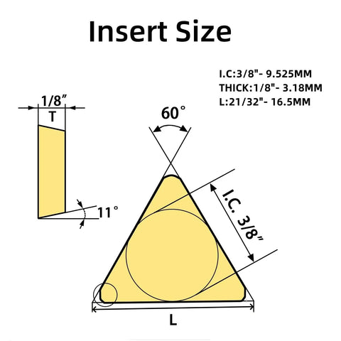 Diagram showing dimensions of 10 Pack Carbide Milling Inserts For TPCN32PDTR And TPG32 Lathe Cutters And Indexable End Mills