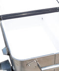 Open view of Massive 80 Quart Stainless Steel Patio Cooler Rolling Party Cart For Outdoor Entertaining Holds Up To 100 Cans Or 50 Bottles