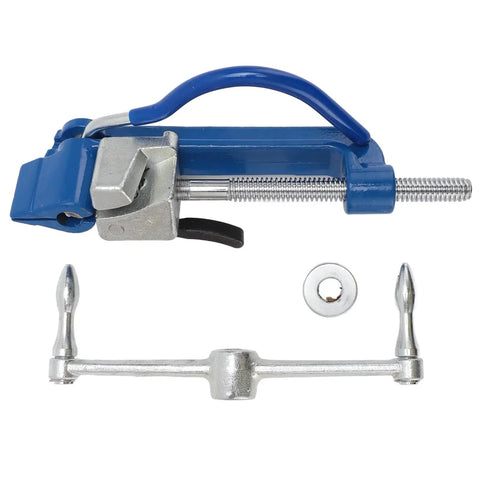 Heavy Duty Self Locking Steel Strap Bander Kit With Stainless Steel Strapping Tool For Boat Industry And Tough Jobs, Adjustable Knob, Razor Sharp Cutting Head, Ergonomic Rubber Grip Handle, blue steel tool set
