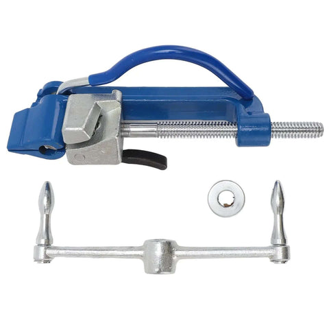 Heavy Duty Self Locking Steel Strap Bander Kit With Ergonomic Rubber Handle And Adjustable Knob For Boat Industry And Secure Zip Tie Bundling Tasks, blue steel tool