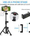 Extendable Webcam Tripod Stand For Desk Mount Ultra Sturdy Metal Frame With Non Slip Base shown as phone stand with phone clip