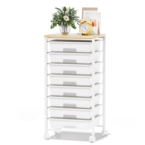 Rolling Cart With Eight Drawers Wooden Tabletop Storage Cart On Lockable Wheels For Craft Room Office Living Room Classroom And Bedroom Great For Organizing Supplies With Easy Mobility And Durable Build.