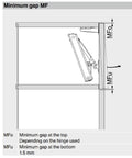 Soft Close Lift Mechanism For Small Wall Cabinets With Soft Close Hinges Dual Sided Auto Assist Lift For Upper Cabinets Adjustable Fit For PF 113-156 20K1501 Easy Install Smooth Glide Durable Kitchen Cabinet Upgrade diagram showing minimum gap measurements