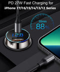 Next Gen Pure Copper Usb C Car Charger With 45 Watt Dual Port Fast Charging, slim console charger with digital display.
